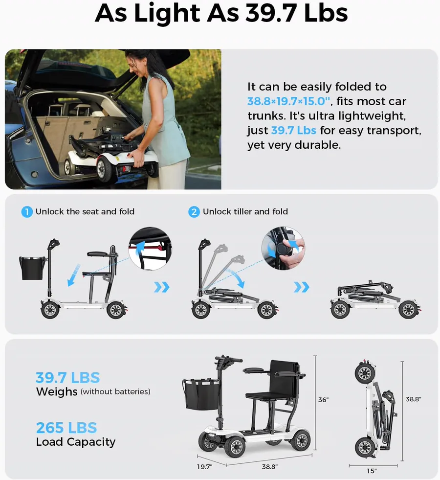 Paiseec D3 Lightweight Mobility Scooter thumbnail 3