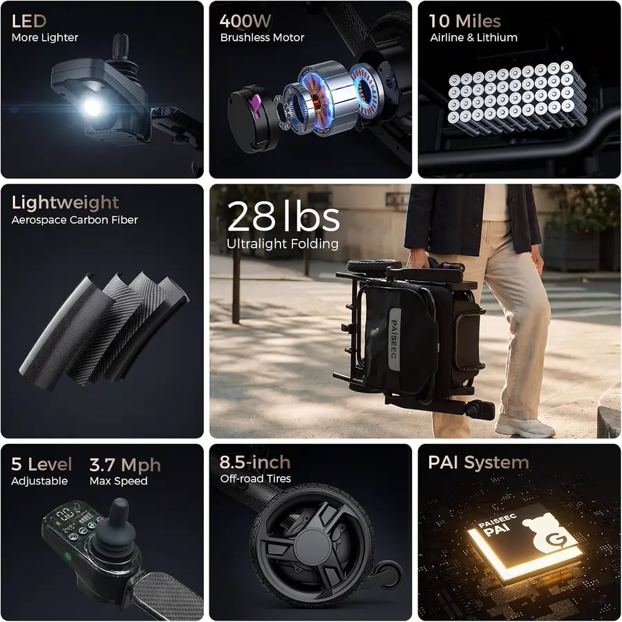 Paiseec Q3 Carbon Fiber Electric Wheelchair thumbnail 3